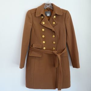 J. Crew Camel Double-Breasted Wool Trench Coat with Gold Buttons